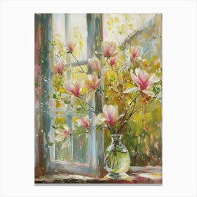 Magnolia Flowers On A Cottage Window 3 Canvas Print