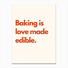 Baking Love Kitchen Typography Cream Red Canvas Print