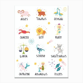 Cute Characters Of The Zodiac Signs Canvas Print