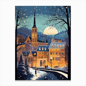 Winter Travel Night Illustration Zurich Switzerland 6 Canvas Print