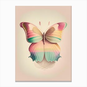 Butterfly On Rainbow Vintage Pastel 2 Canvas Print