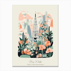 Burj Khalifa   Dubai, United Arab Emirates   Cute Botanical Illustration Travel 3 Poster Canvas Print