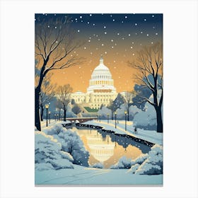 Winter Travel Night Illustration Washington Dc Usa 1 Canvas Print