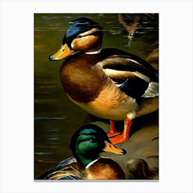 Ducks On A Pond Wall Art Above Tv Canvas Print