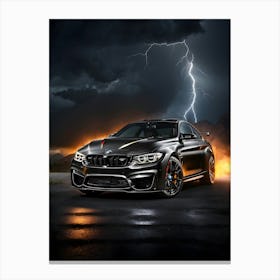 Car In Lightning Storm Canvas Print