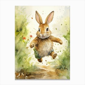 Bunny Running Rabbit Prints Watercolour 1 Canvas Print