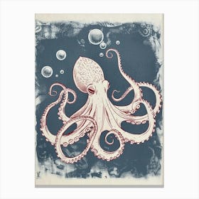Octopus Making Bubbles Linocut Inspired 3 Canvas Print