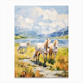 Horses Painting In Lake District, New Zealand 2 Canvas Print