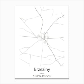 Brzeziny,Poland Minimalist Map Canvas Print