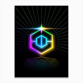 Neon Geometric Glyph in Candy Blue and Pink with Rainbow Sparkle on Black n.0013 Canvas Print