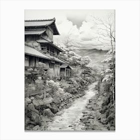 Shirakawa Go In Gifu, Ukiyo E Black And White Line Art Drawing 3 Canvas Print