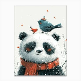 Panda Bear And Birds Canvas Print