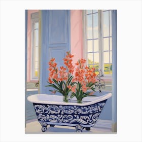 A Bathtube Full Gladiolus In A Bathroom 3 Canvas Print