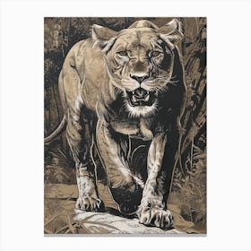 Barbary Lion Relief Illustration Lioness 3 Canvas Print