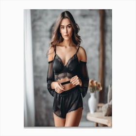 A Photo Of A Beautiful Model Wearing black Underwear 3 Canvas Print