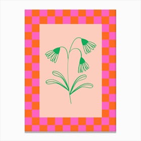 Modern Checkered Flower Poster Pink & Green 12 Canvas Print