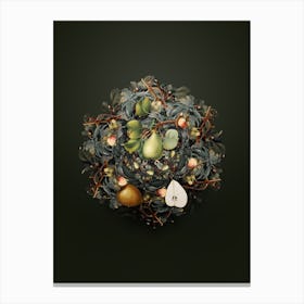 Vintage Pear Fruit Wreath on Olive Green n.0427 Canvas Print