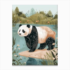 Giant Panda Standing On A Riverbank Storybook Illustration 3 Canvas Print
