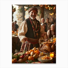 A Jovial Pilgrim Adorned With Traditional Dress From The New World An Adoring Smile Complementing (5) Canvas Print