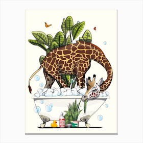 Giraffe Eating In The Bath Canvas Print