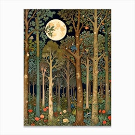 William Morris Style Forest At Night Canvas Print