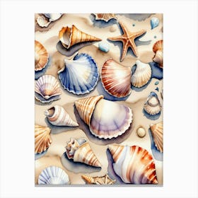 Seashells on the beach, watercolor painting 21 Canvas Print