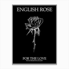 English Rose Black And White Line Drawing 26 Poster Inverted Canvas Print