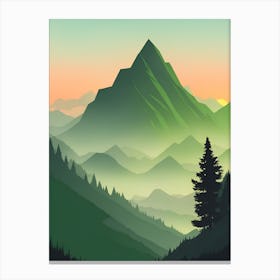 Misty Mountains Vertical Composition In Green Tone 92 Canvas Print