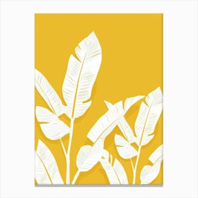 White Banana Leaves On Yellow Background Canvas Print