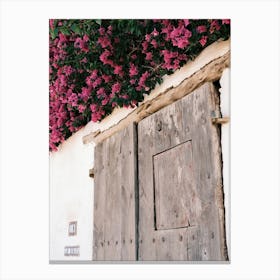 Wooden door with Pink flowers in Eivissa // Ibiza Travel Photography Canvas Print