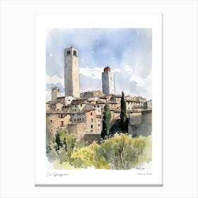 San Gimignano, Tuscany, Italy 4 Watercolour Travel Poster Canvas Print