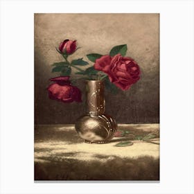 Roses In A Silver Vase Canvas Print