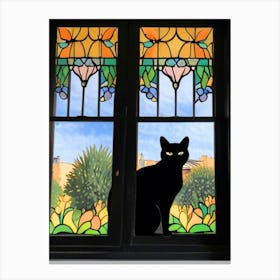 Black Cat In Stained Glass Window Canvas Print