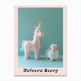 Toy Pastel Blue Unicorn & Lamb 1 Poster Canvas Print