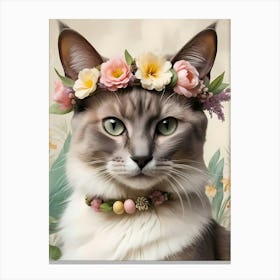 Balinese Javanese Cat With Flower Crown (19) Canvas Print