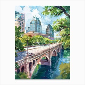 Storybook Illustration Congress Avenue Bridge Austin Texas 4 Canvas Print