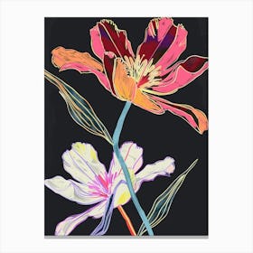 Neon Flowers On Black Everlasting Flower 2 Canvas Print