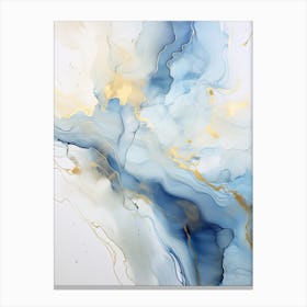 Light Blue, White, Gold Flow Asbtract Painting 1 Canvas Print
