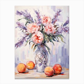 Lavender Flower And Peaches Still Life Painting 4 Dreamy Canvas Print