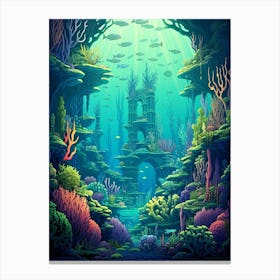 Underwater Landscape Pixel Art 3 Canvas Print