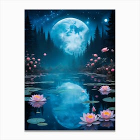 Moonlight Lily Pond Canvas Print