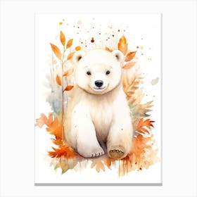 A Bear Watercolour In Autumn Colours 1 Canvas Print