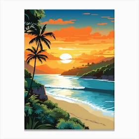 Grand Anse Beach Grenada At Sunset, Vibrant Painting 3 Canvas Print