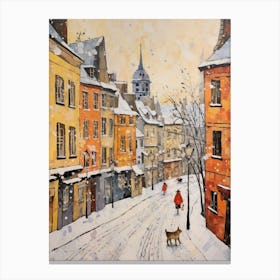 Cat In The Streets Of Krakow   Poland With Snow Canvas Print