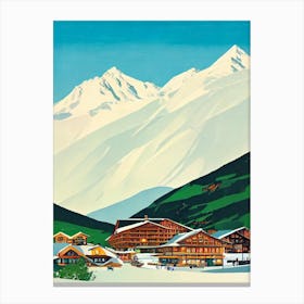 Obertauern 3, Austria Midcentury Vintage Skiing Poster Canvas Print