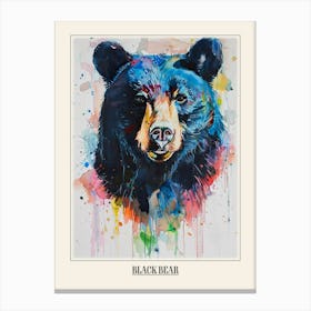 Black Bear Colourful Watercolour 2 Poster Canvas Print