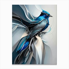 Abstract Blue Bird with Swirls Canvas Print