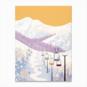 Hakuba Valley   Nagano, Japan, Ski Resort Pastel Colours Illustration 1 Canvas Print