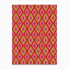 DIAMOND IKAT Boho Woven Texture Style in Exotic Red Pink Blush Green Blue Canvas Print
