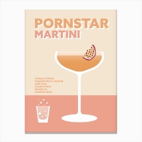 Pornstar Martini Cocktail Pink Colourful Bar Wall Canvas Print